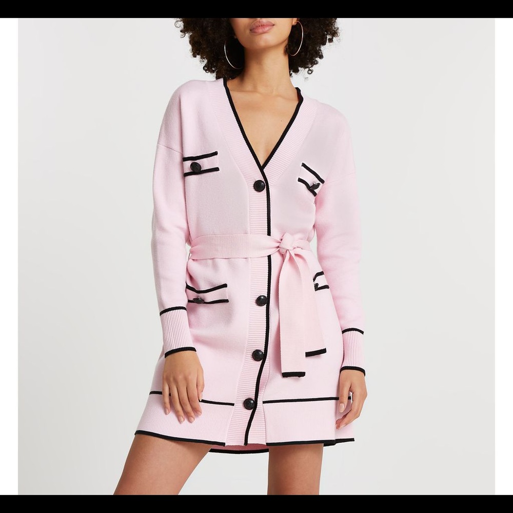 Pink belted longline cardigan